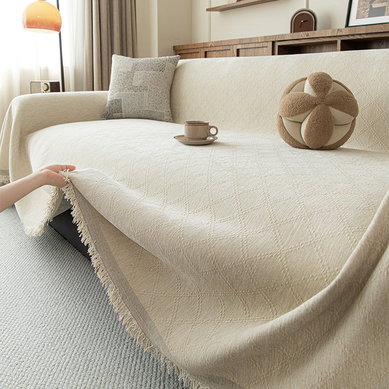 Chenille Sofa Blanket with Fringes