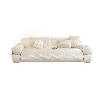 Quilted Ruffle Sofa Cover with Lace Trim