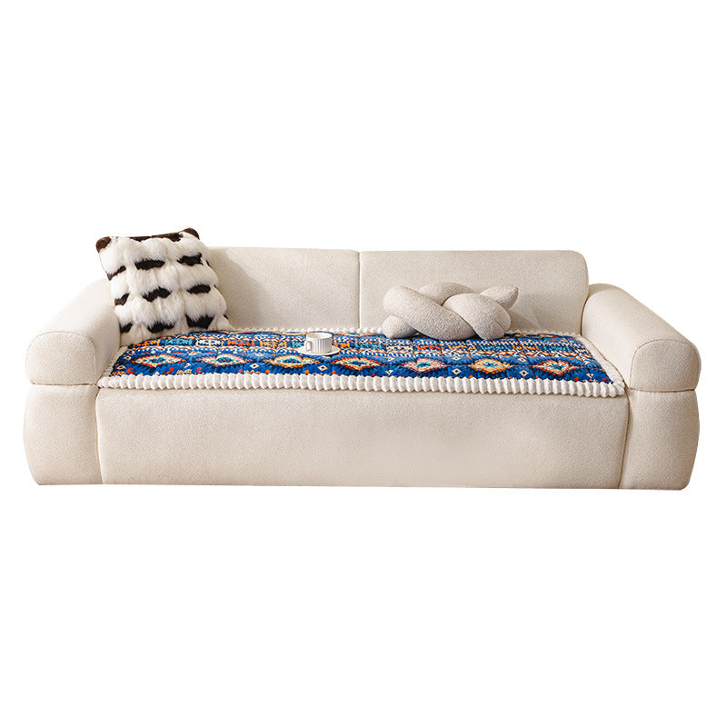 Milk Velvet Sofa Cover with Fringes