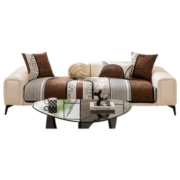 Chenille Sofa Cover with Letter Print and Stripe
