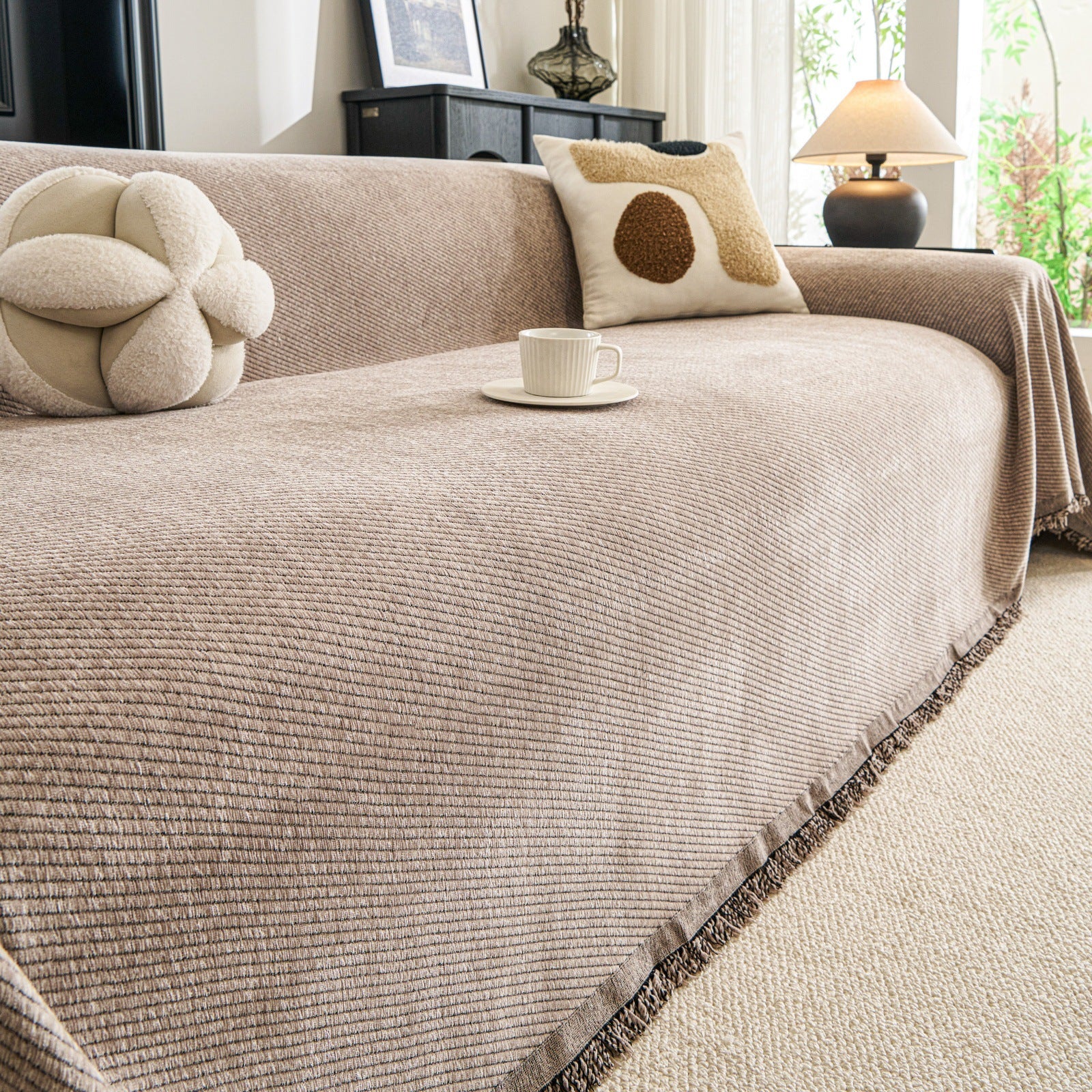 Chenille Sofa Cover with Fringes