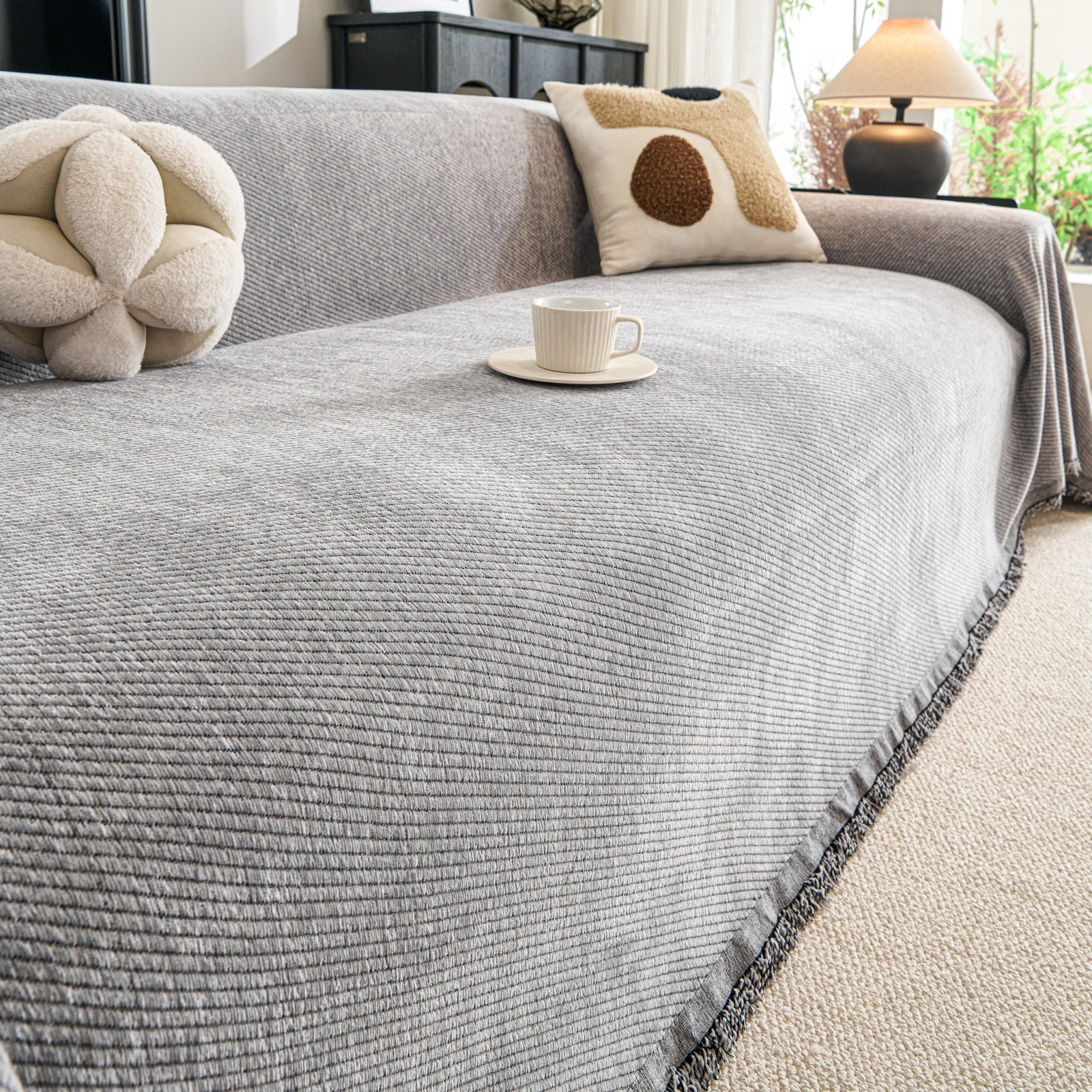 Chenille Sofa Cover with Fringes