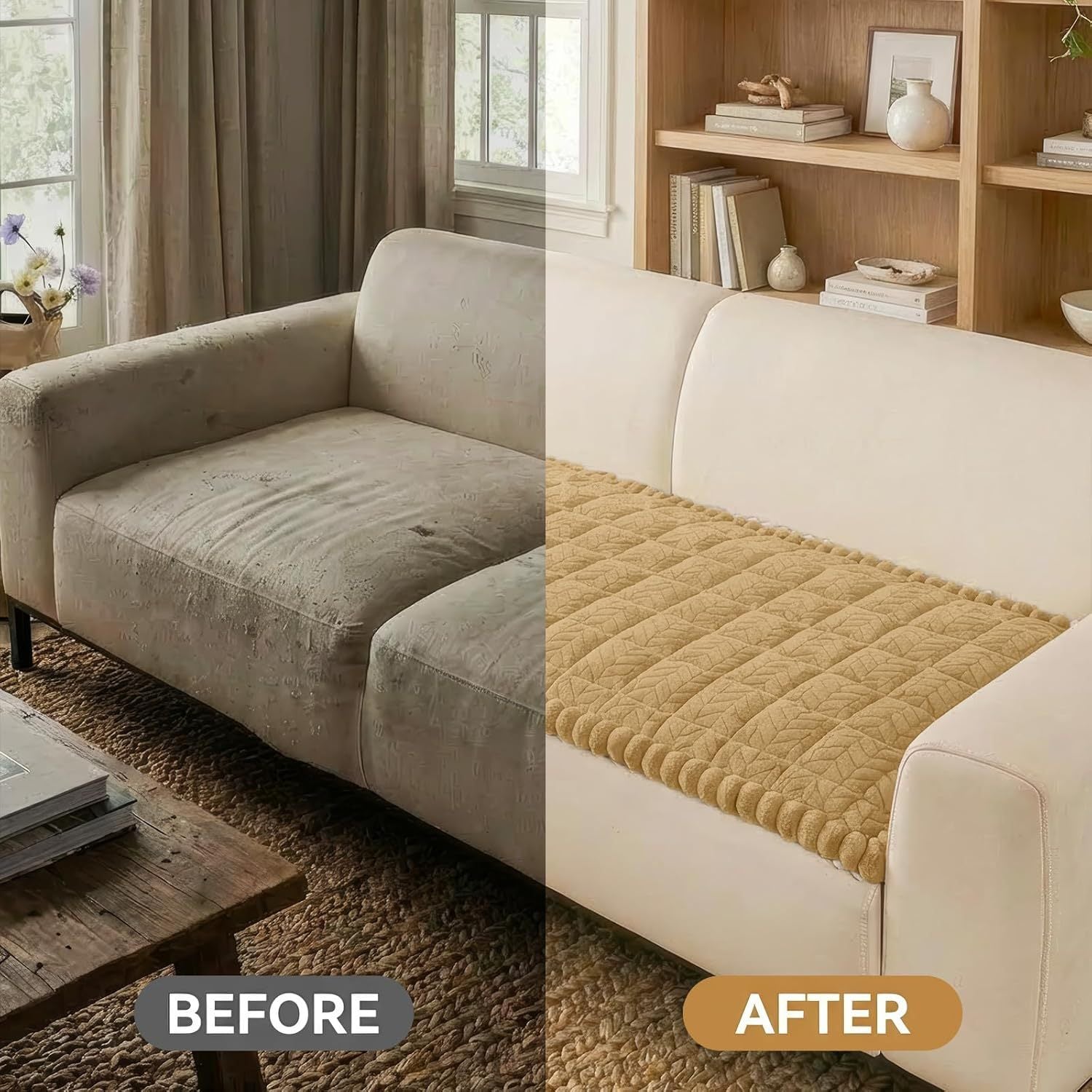 Quilted Fleece Sofa Mat - Plush & Soft Cover