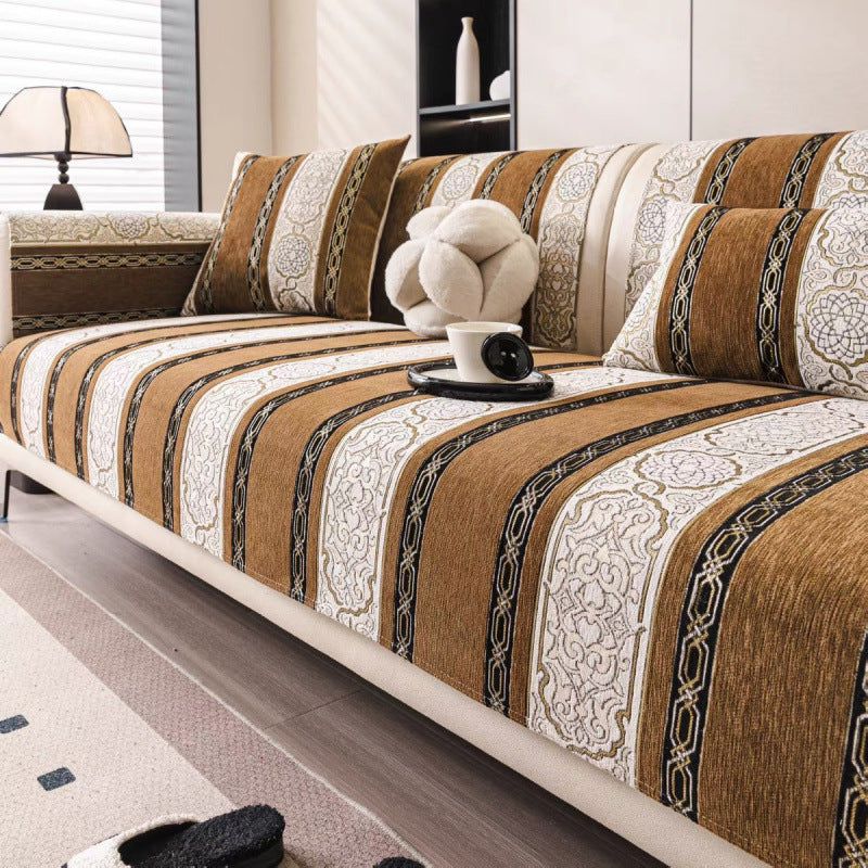 Chenille Striped Sofa Cover - Woven Texture