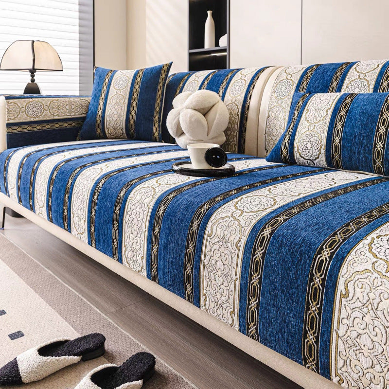 Chenille Striped Sofa Cover - Woven Texture