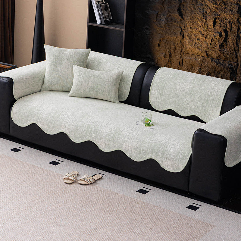 Scalloped Edge Sofa Cover Polyester Woven Texture
