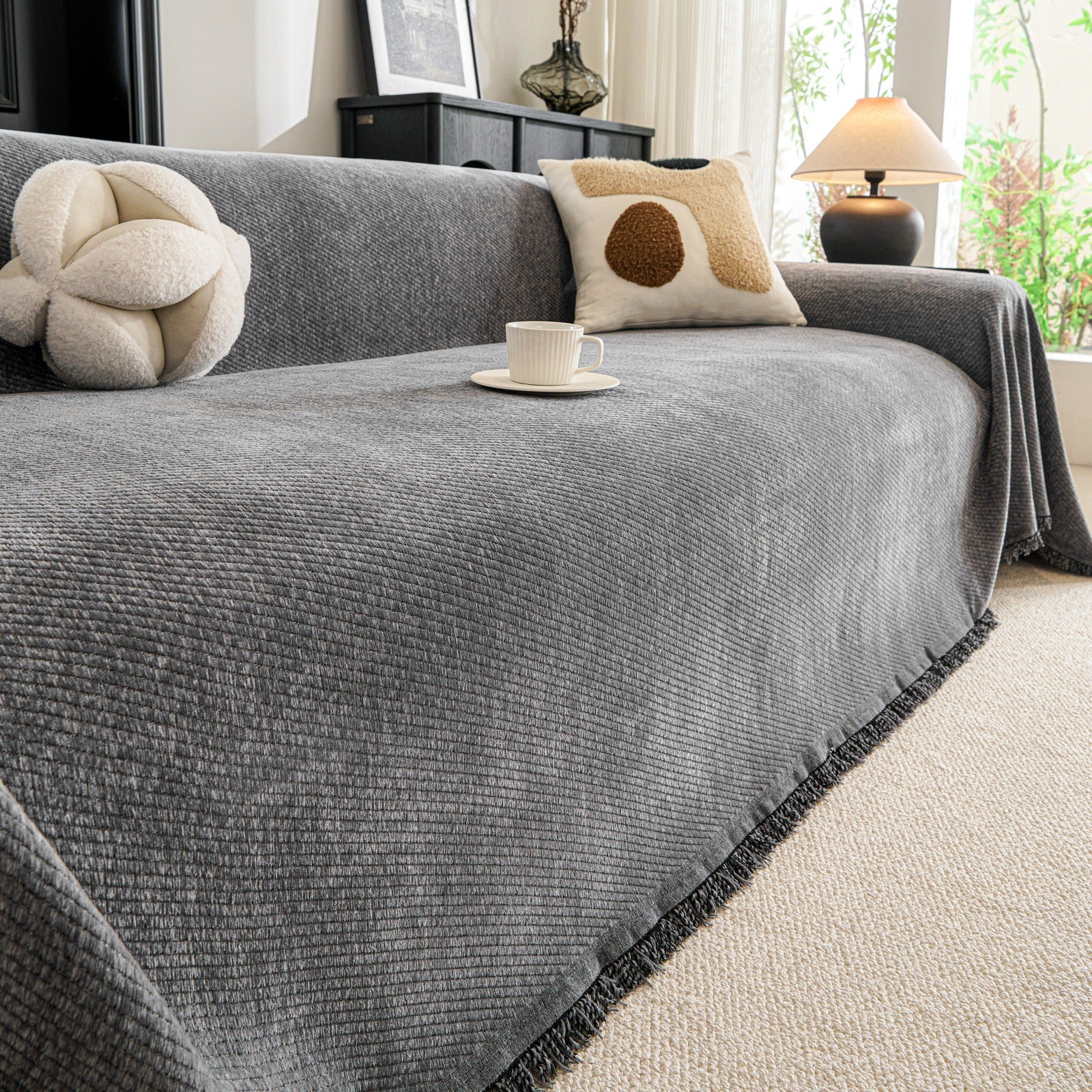 Chenille Sofa Cover with Fringes