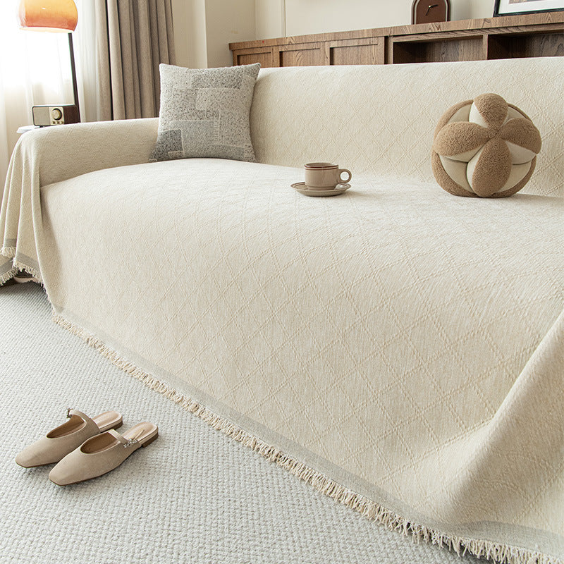 Chenille Sofa Blanket with Fringes