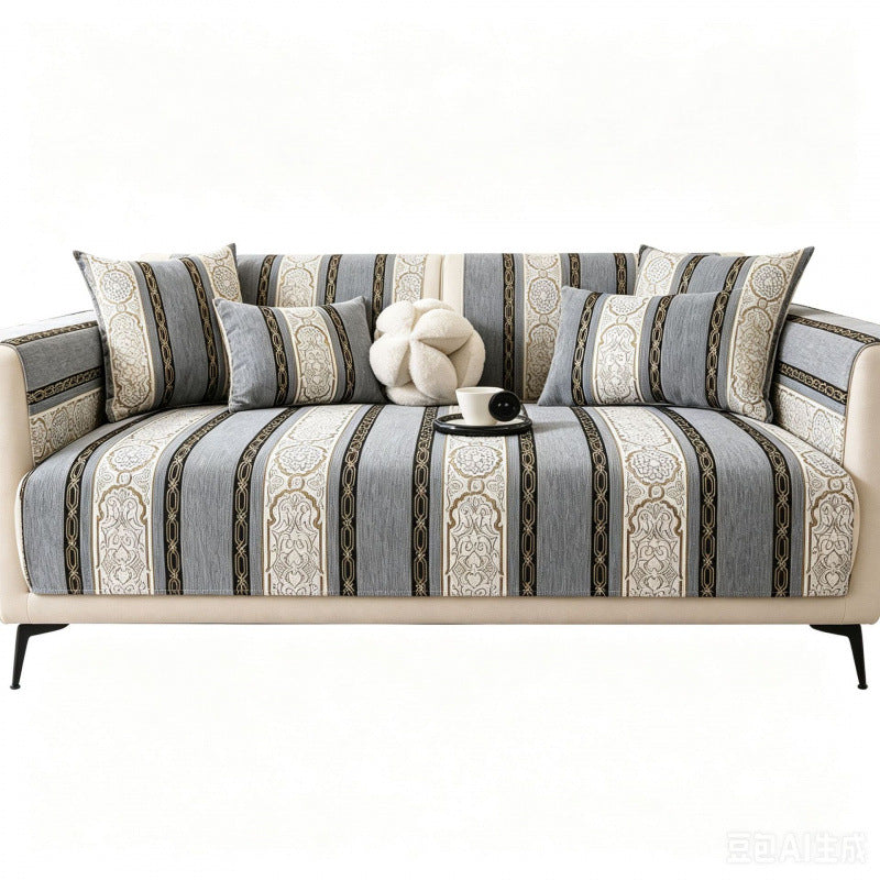 Chenille Striped Sofa Cover - Woven Texture