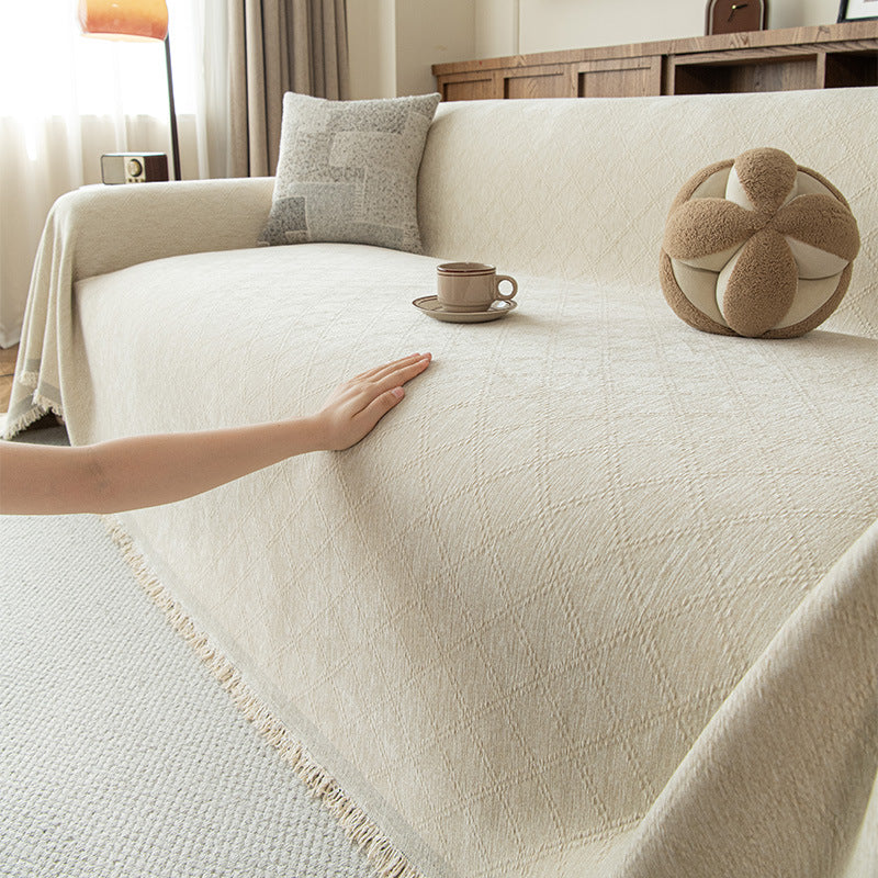 Chenille Sofa Blanket with Fringes