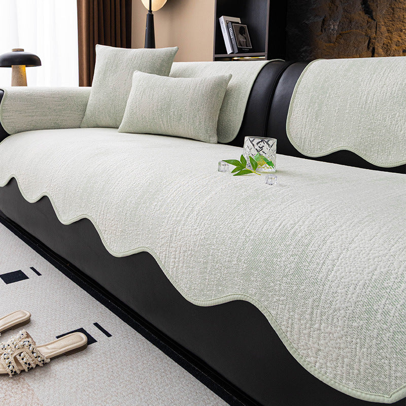 Scalloped Edge Sofa Cover Polyester Woven Texture