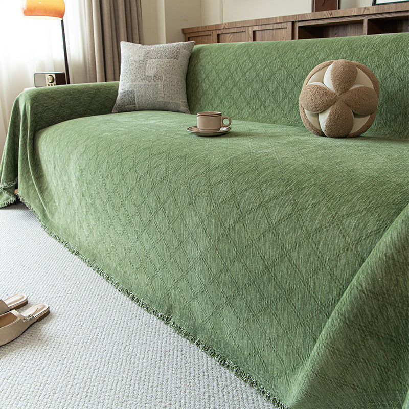 Chenille Sofa Blanket with Fringes