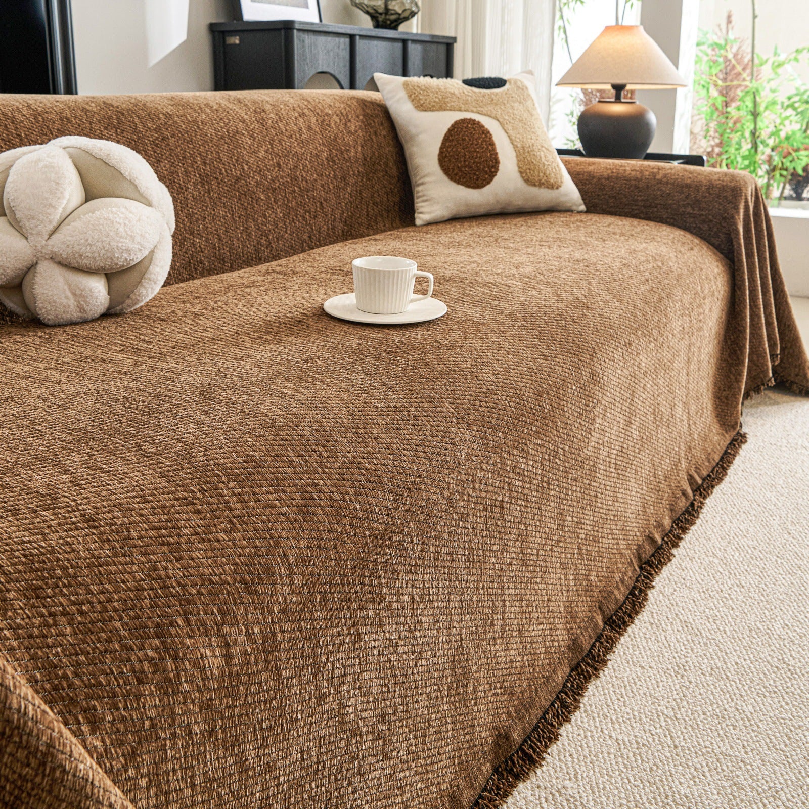 Chenille Sofa Cover with Fringes