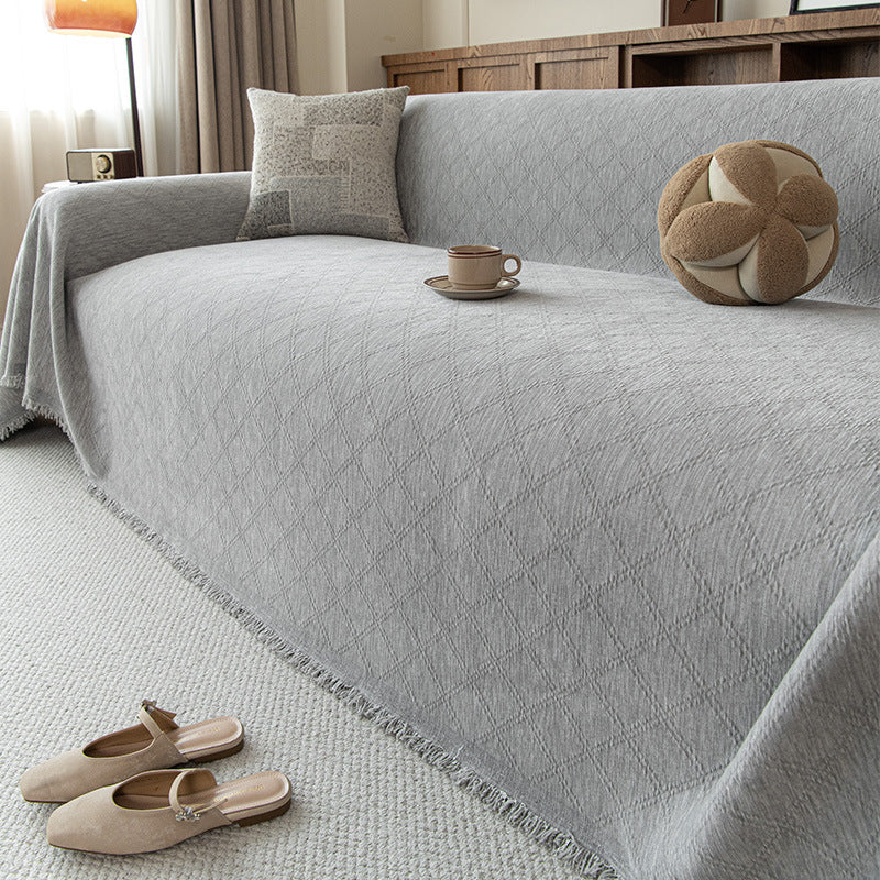 Chenille Sofa Blanket with Fringes