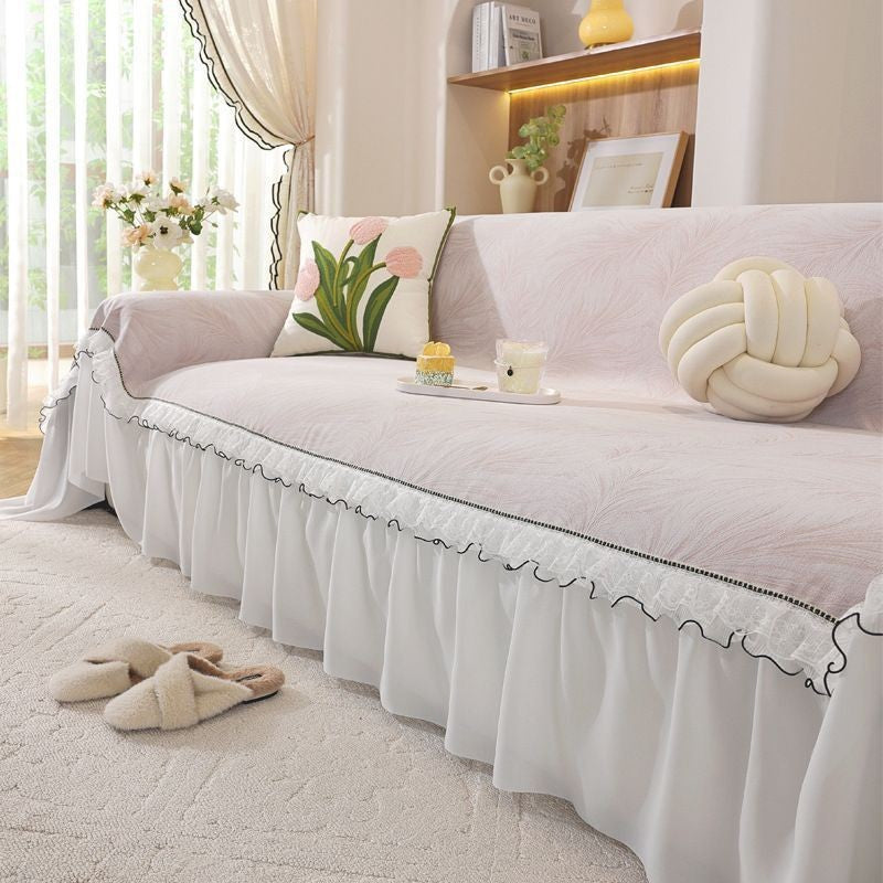 Chenille Sofa Cover with Ruffles