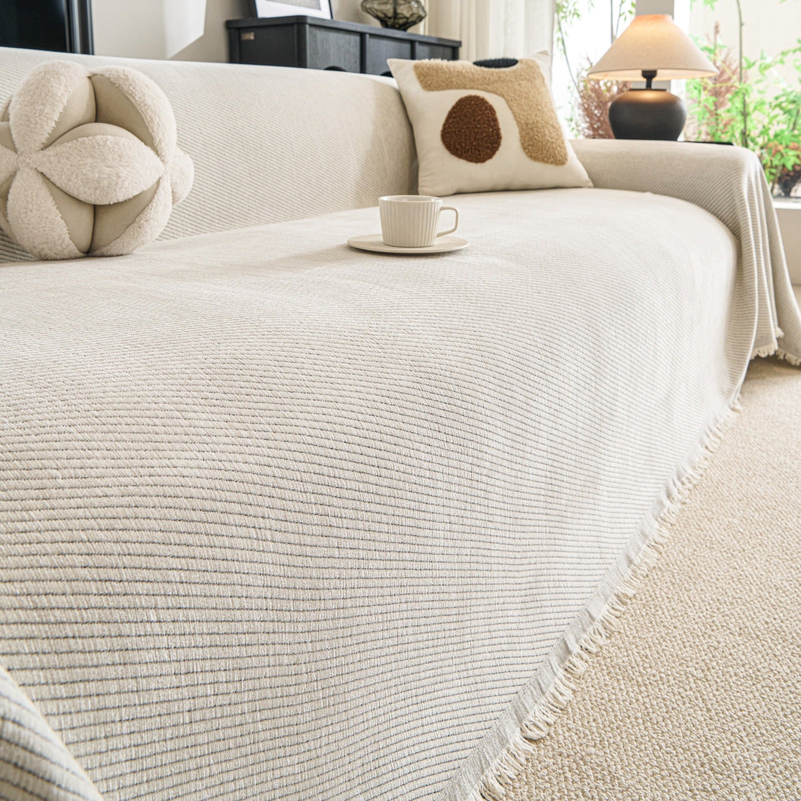 Chenille Sofa Cover with Fringes
