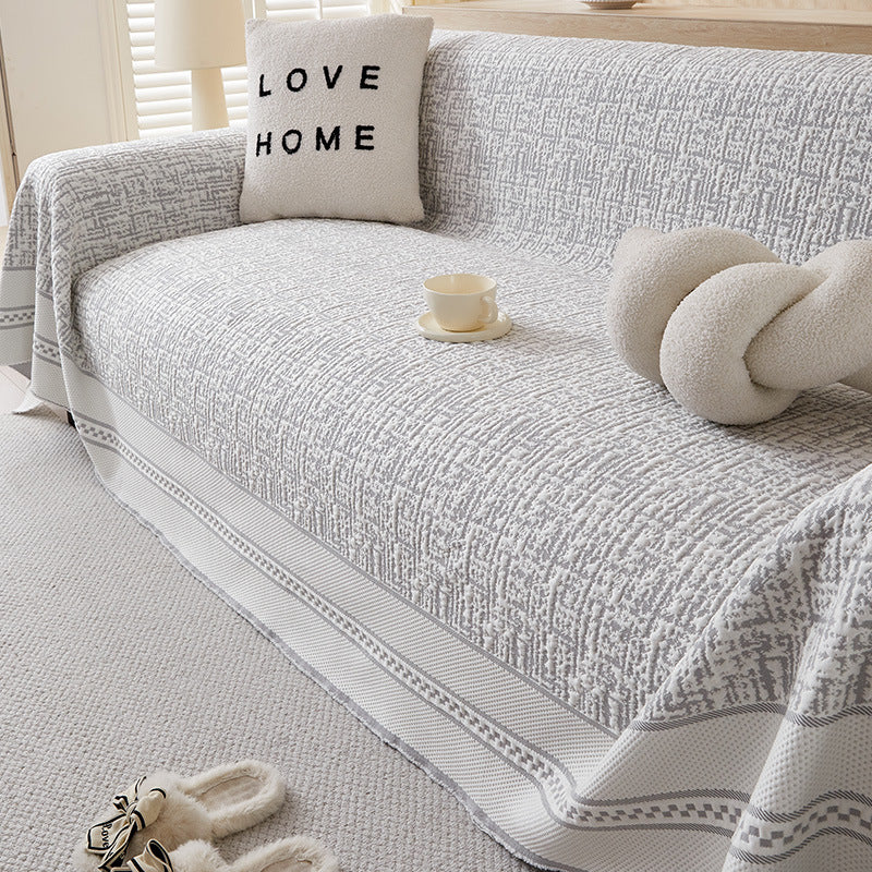 Textured Sofa Cover Polyester - Geometric Woven Design