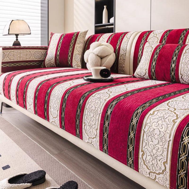 Chenille Striped Sofa Cover - Woven Texture