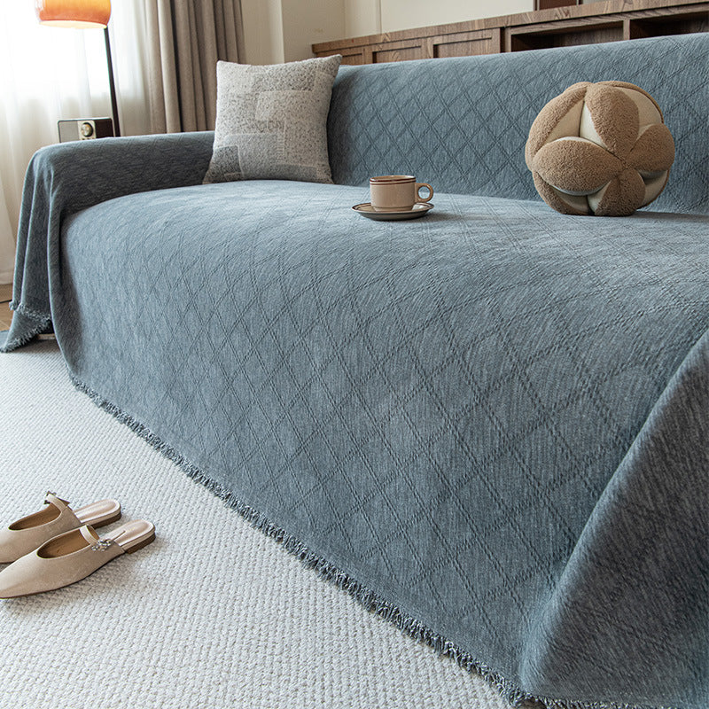 Chenille Sofa Blanket with Fringes