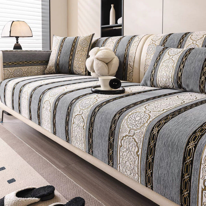 Chenille Striped Sofa Cover - Woven Texture