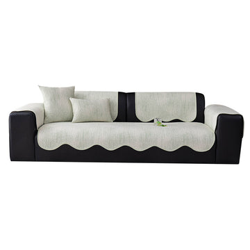 Scalloped Edge Sofa Cover Polyester Woven Texture
