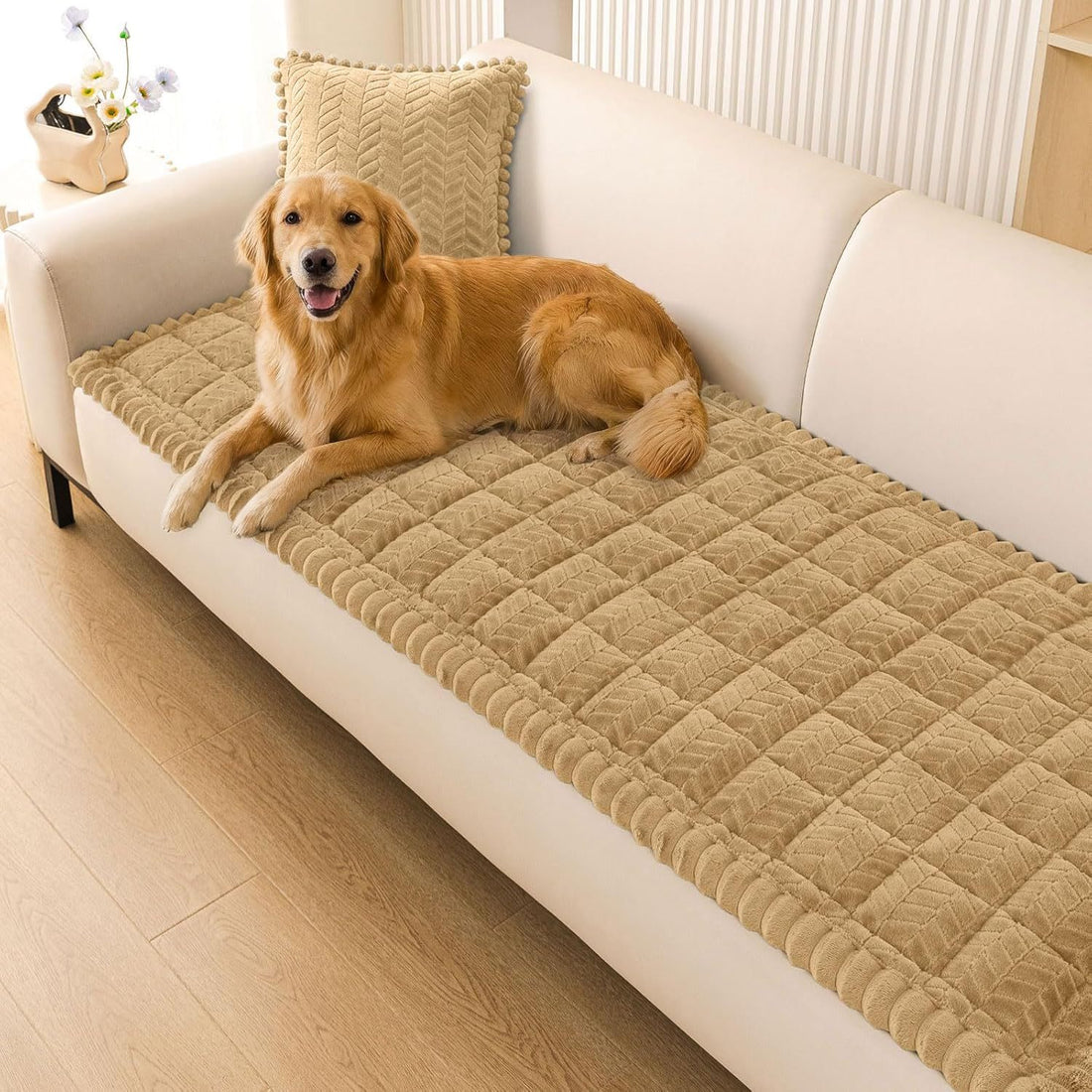 Quilted Fleece Sofa Mat - Plush & Soft Cover